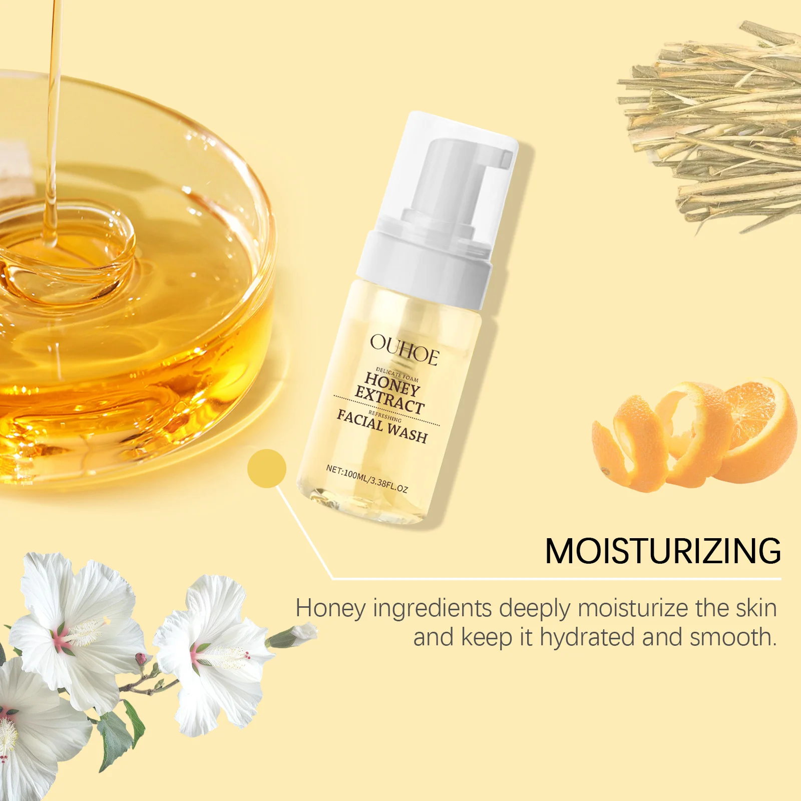 Honey Facial  Foaming Cleanser Gentle Oil Control Reduce Acne Blackhead Purify Pore Soothing Relieve Redness Hydrating Face Wash