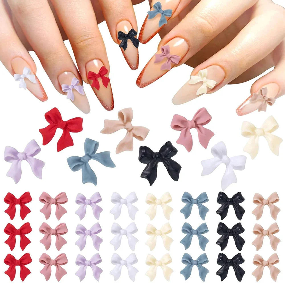 

50PCS Mix Color Bow Nail Charms Bowknot Nail Art Decorations Resin 3D Bowknot Manicure DIY Accessories Crafts for Women Decor