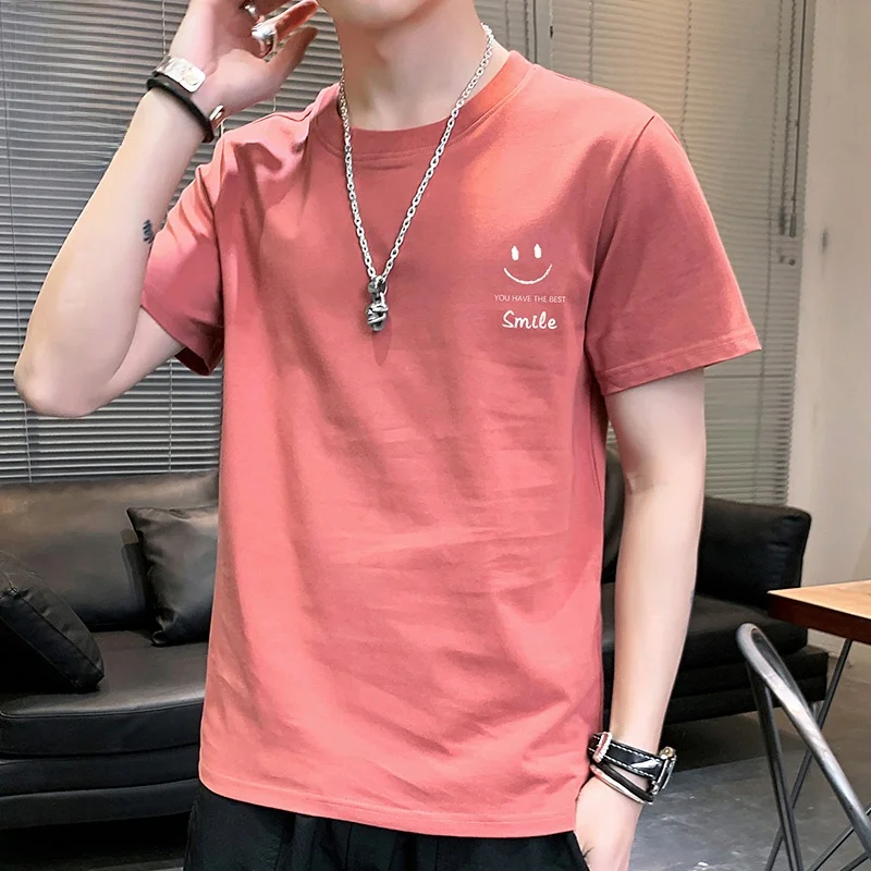 

Мужская футболка с коротким рукавом, красная, из чистого хлопка, повседневная, летняя, новая, модная, свободного кроя, с принтом, немнущаяся, тонкая