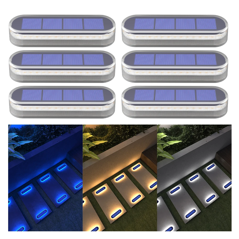 

6 Pack Solar Step Lights Waterproof IP68 Outdoor LED Path Lights Auto On OFF Solar Deck Light for Stairs Driveway Walkway Dock