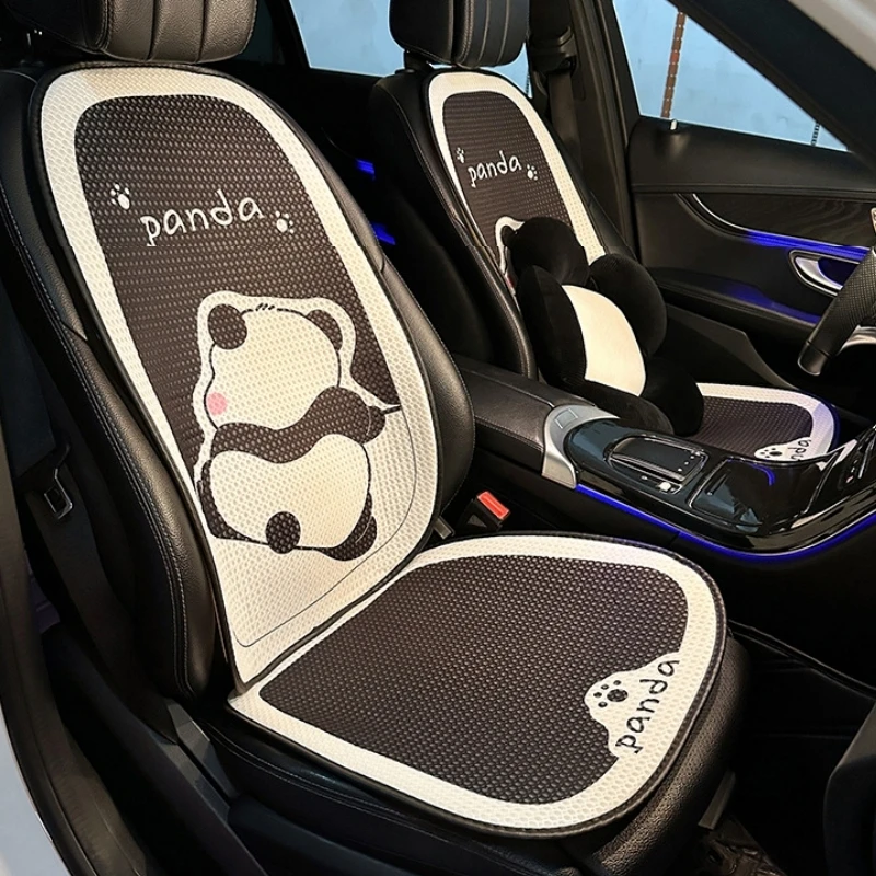 Universal Car Seat Cushion Backrest Ices Silk Material Adorable Cartoon Panda Design Provides Warmth And Comfort In All Seasons