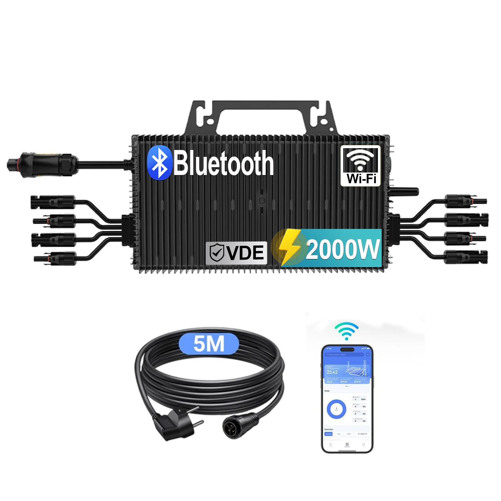 

2000W Solar Panels Konverter Haushalt Grid Tie System PV Inverter Solar Grid-on Microinverter Versand aus EU mit 5M Kabel
