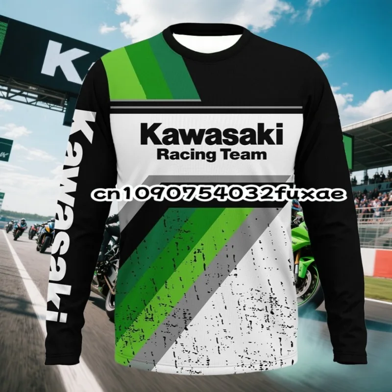 

Kawasaki Motorcycle Racing Team Men T-shirt Long Sleeve Spring Autumn Women Tee Shirts 2024 New Sports Children Clothes Tops