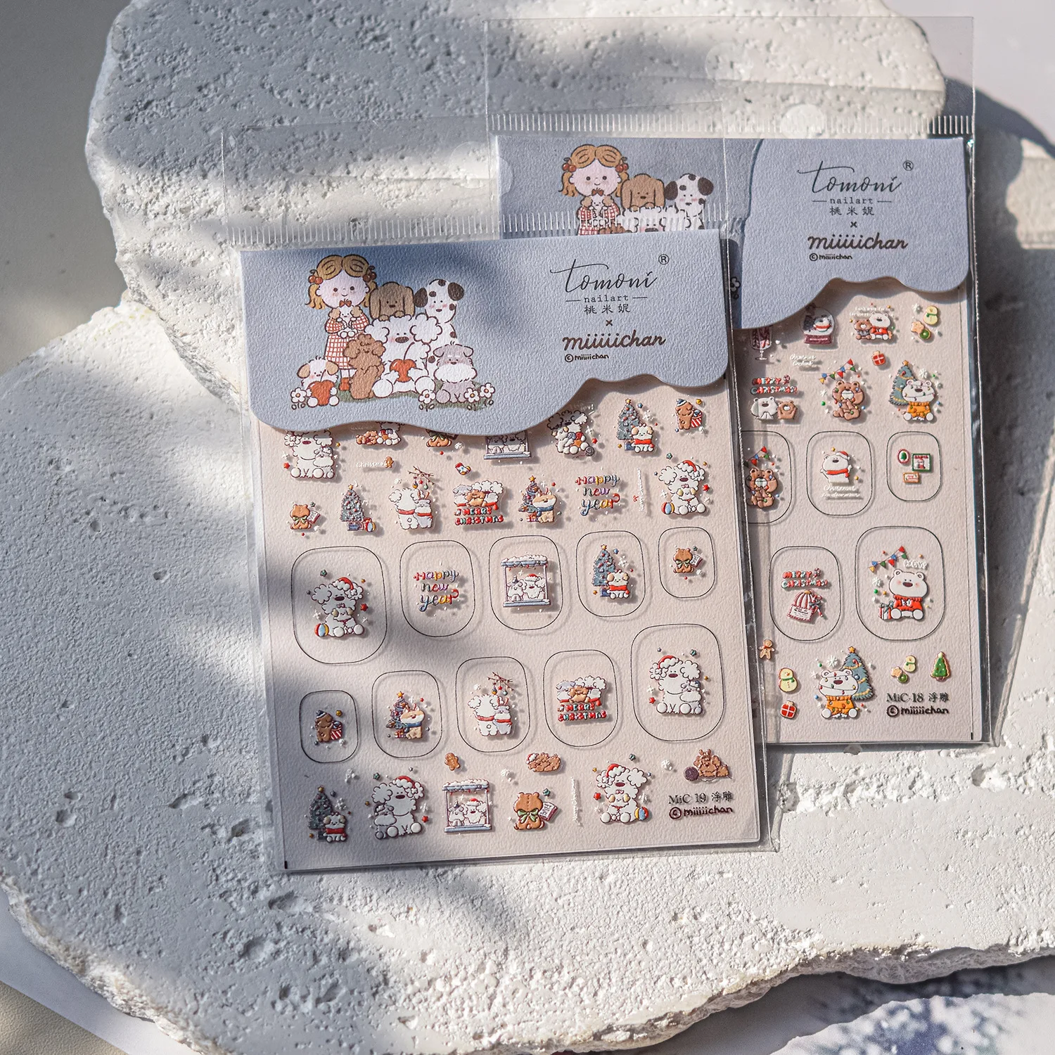 Nail Art Stickers Embossed Christmas Dog Polar Bear Full Cover Self Adhesive Film Decals White Cartoon Manicure Lightweight