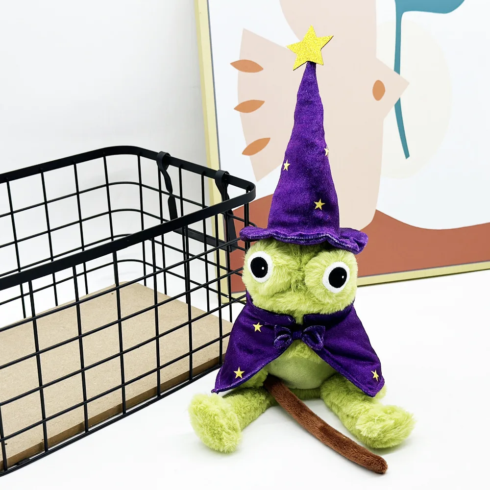 ضوء القمر مانور الضفدع معالج ألعاب من نسيج مخملي دمية الضفدع الأخضر عقد عصا سحرية مع قبعة أرجوانية جمع لعبة لهدايا الأطفال