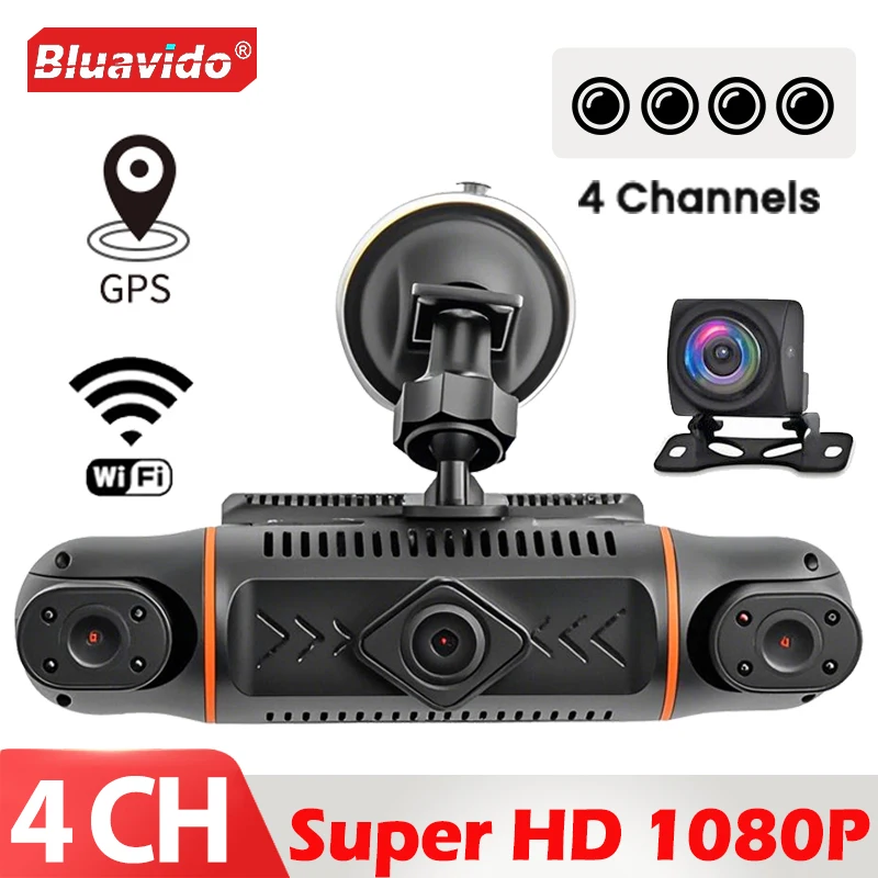 4CH Dash Cam GPS 2K Front and Triple 1080P 360 Degree Parking Monitor Car DVR Night Vision WiFi APP Control for Uber Driver/Taxi
