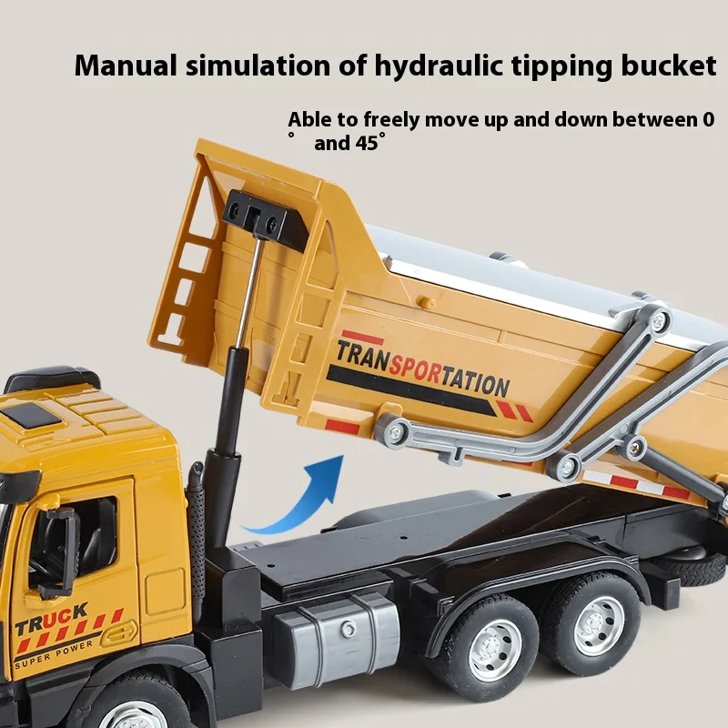 Grande modello di autocarro con cassone ribaltabile pressofuso in metallo, simulazione, suono e luce, veicolo di ingegneria, giocattoli per bambini, regalo di festa