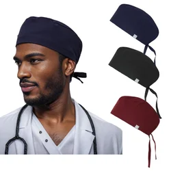 2024 New Doctor Operating Room Nursing Head Cap Lab Scrub Pet Hospital Surgical Hat Unisex Dentist Scrub Women Solid Skullies