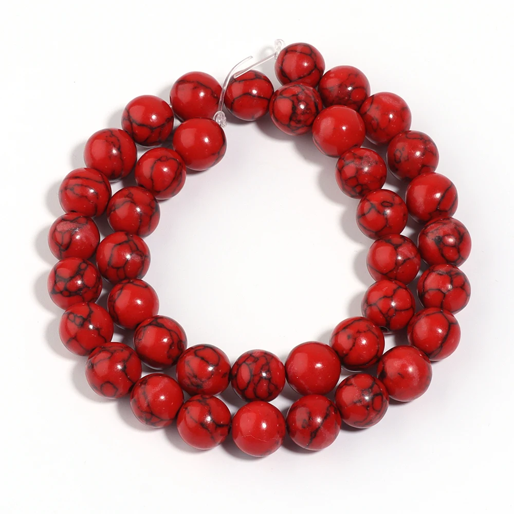 1 Strand Red Turquoise Stone Beads 4/6/8/10/12mm Round Natural Gemstone Bead for DIY Bracelet Necklace Jewelry Making Wholesale view 5