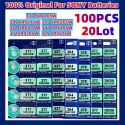NEW 100pcs For Sony 337 SR416SW Silver Watch Battery 364 SR621SW 371 SR920SW 377 SR626SW 379 SR521SW 395 399 SR927SW Coin Cell