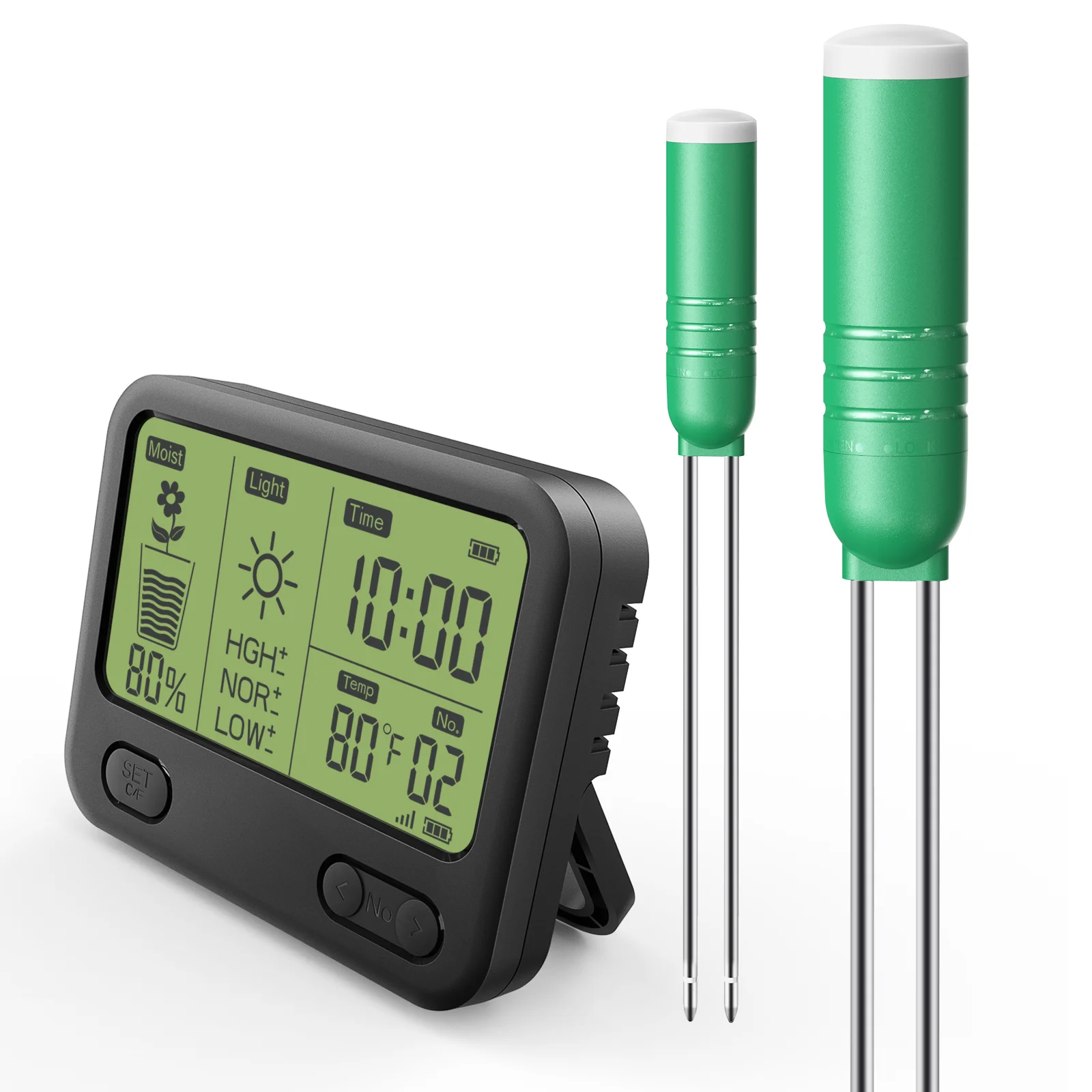 

Измеритель влажности растений 4 в 1 с беспроводным радиочастотным водонепроницаемым и ЖК-дисплеем длиной 200 футов для влажности, температуры, солнечного света, времяI, предложение для сада