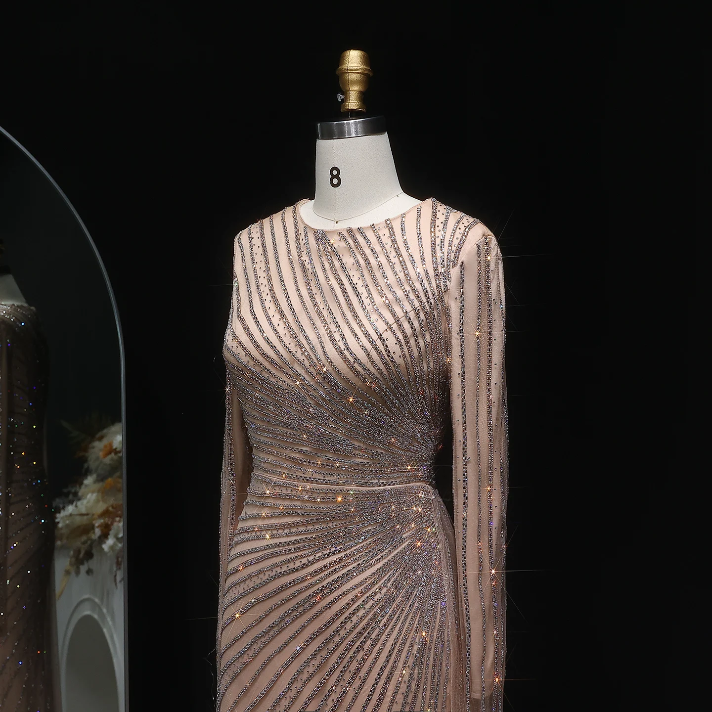 Sharon Said Luxuriöses Graublaues Meerjungfrauen-Abendkleid mit Seitenrock in Roségold für Damen, Hochzeitsfeierkleid 2026 SS113 Maßanfertigung – Detail 7