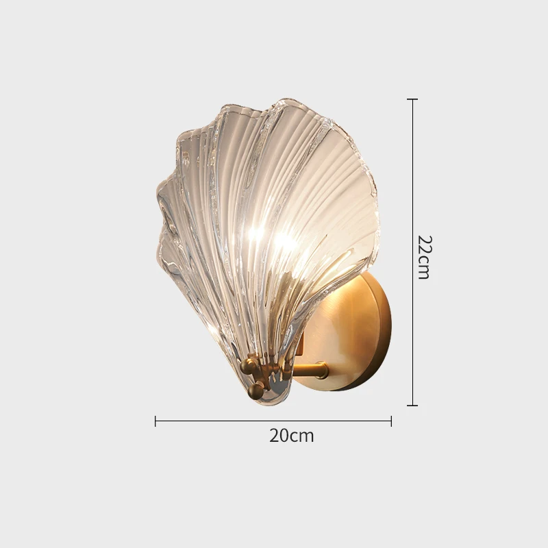 Modern luxury brass wall lamp Nordic shell shape light clear glass wall light fixture bedside restaurant stairs aisle sconces