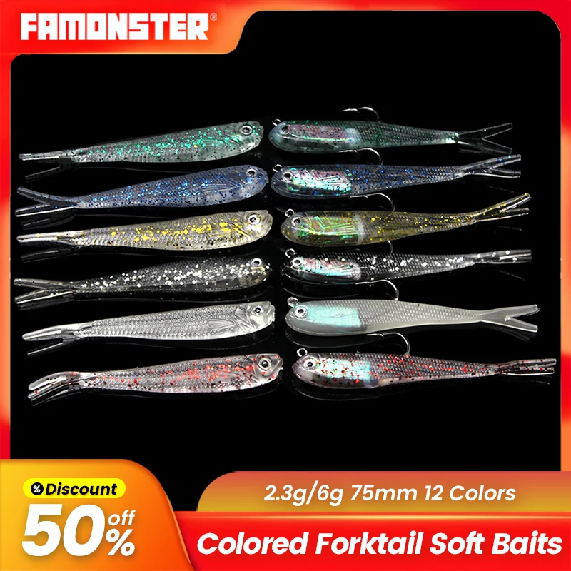 

FAMONSTER Soft Lure Jig Fishing Fork Tail Drop Shot Colored Leurre Souple Artificial Baits Shad Pesca Minnow Jigging Catfish