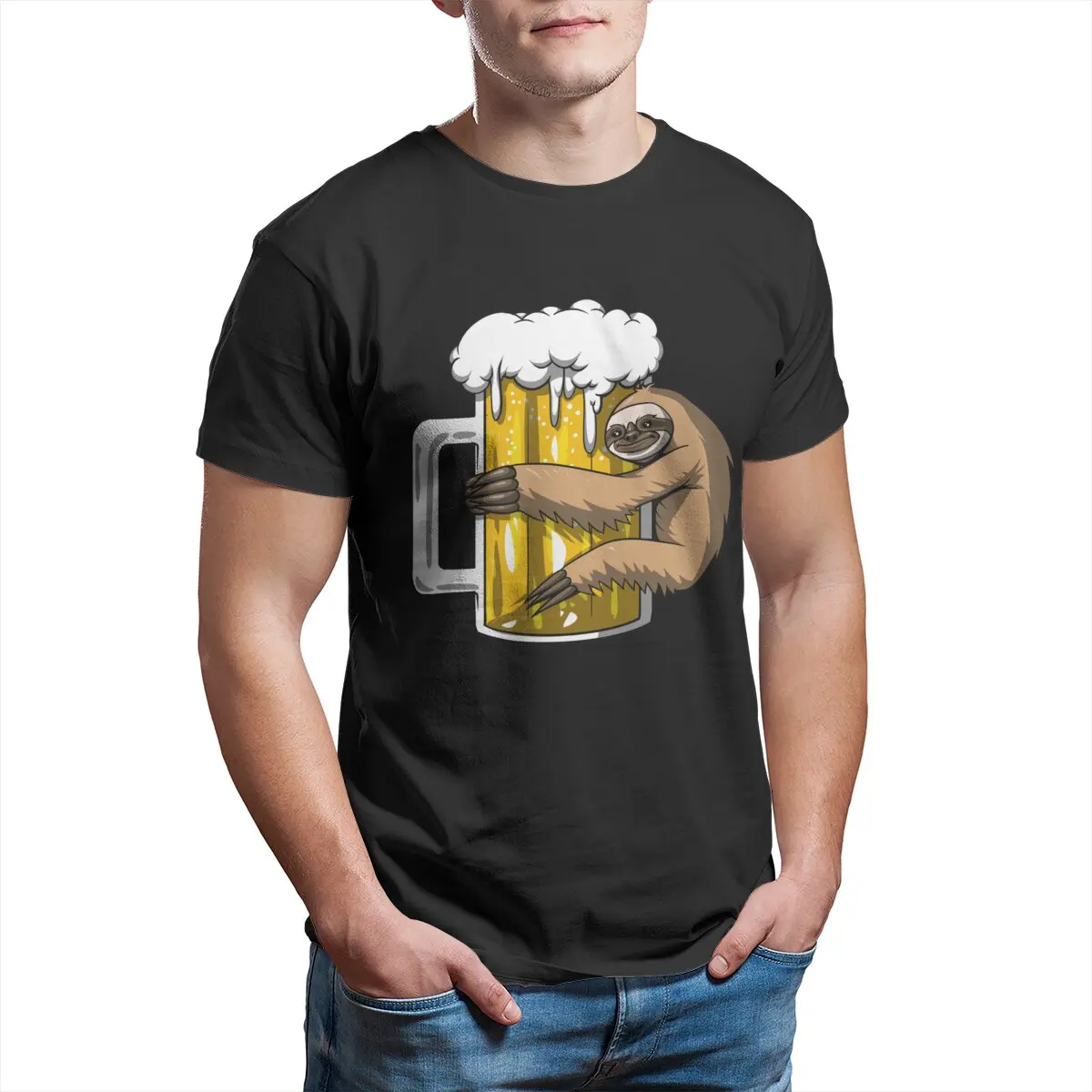 Sloth Beer Party beer drinking funny Unisex T-Shirt for Men 100% Cotton Vintage T-Shirt   Tee Shirt  Clothes Graphic Printed