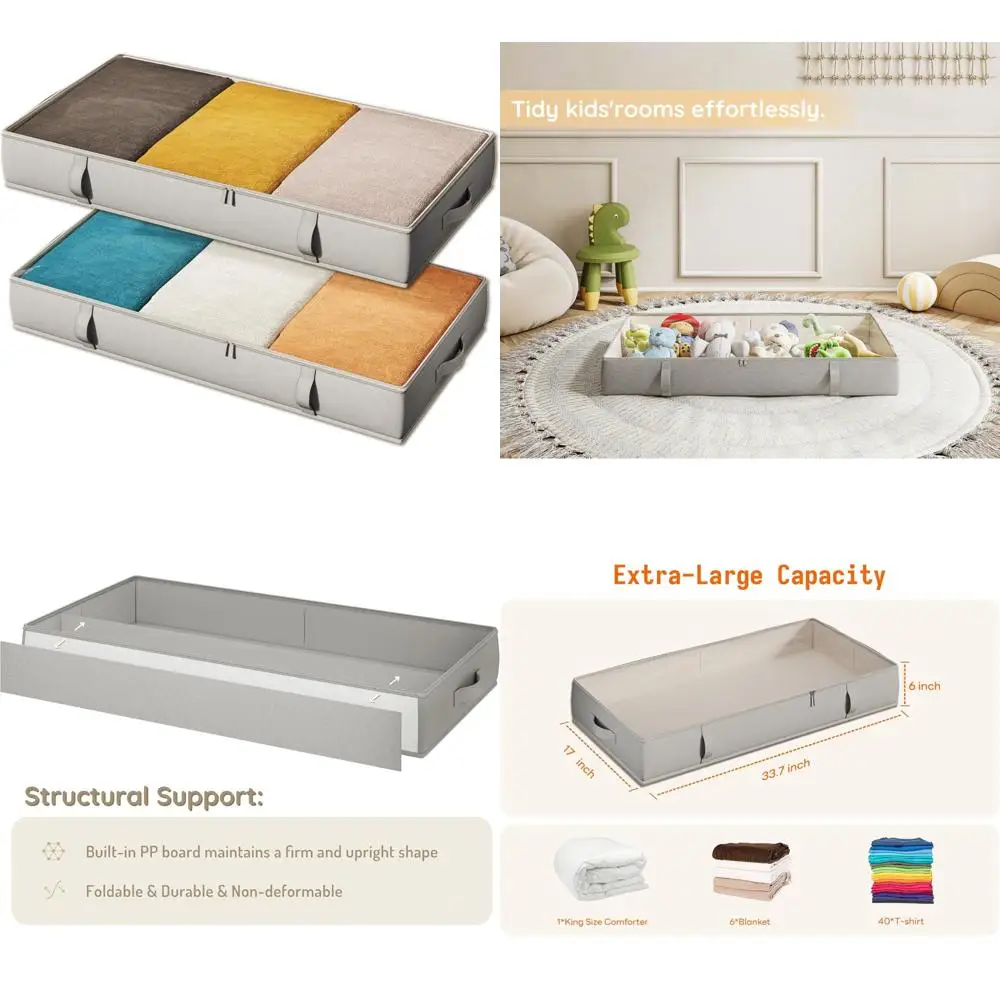 صناديق تخزين مدمجة تحت السرير، بطول 6 بوصات، متينة مع مقابض سهلة الإمساك، منظم ملابس موفر للمساحة