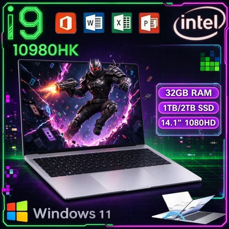 High Speed 14.1 Inch Notebook Computer Intel I9-10980HK Windows11 32GB RAM 2TB SSD Portable Laptop For Entertainment And Working