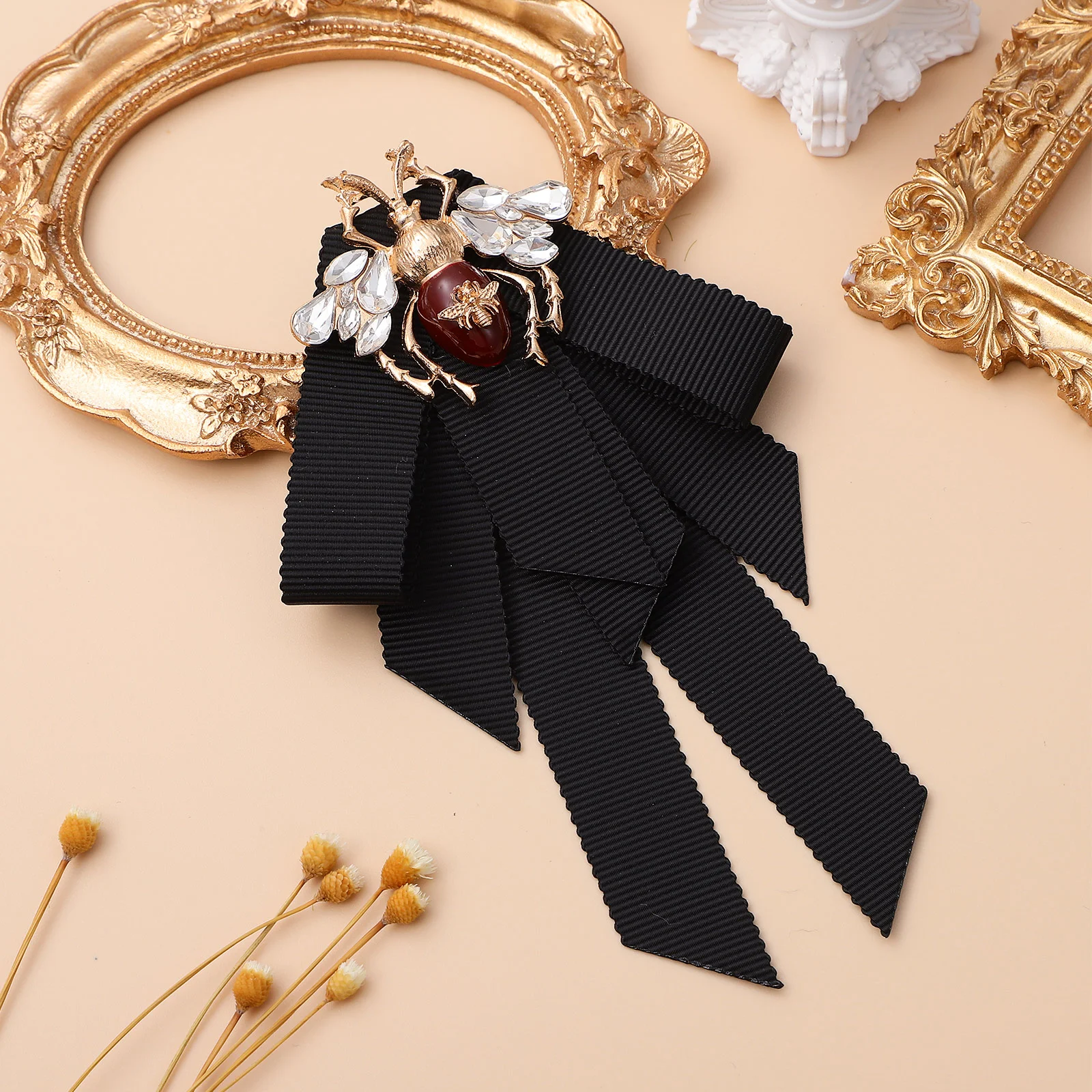 Broche Goth Bow Tie para Mulheres, Gravatas, Acessórios de Vestuário, Pin, Retro, Liga de Abelha, Pré-amarrado, Jóias Pescoço