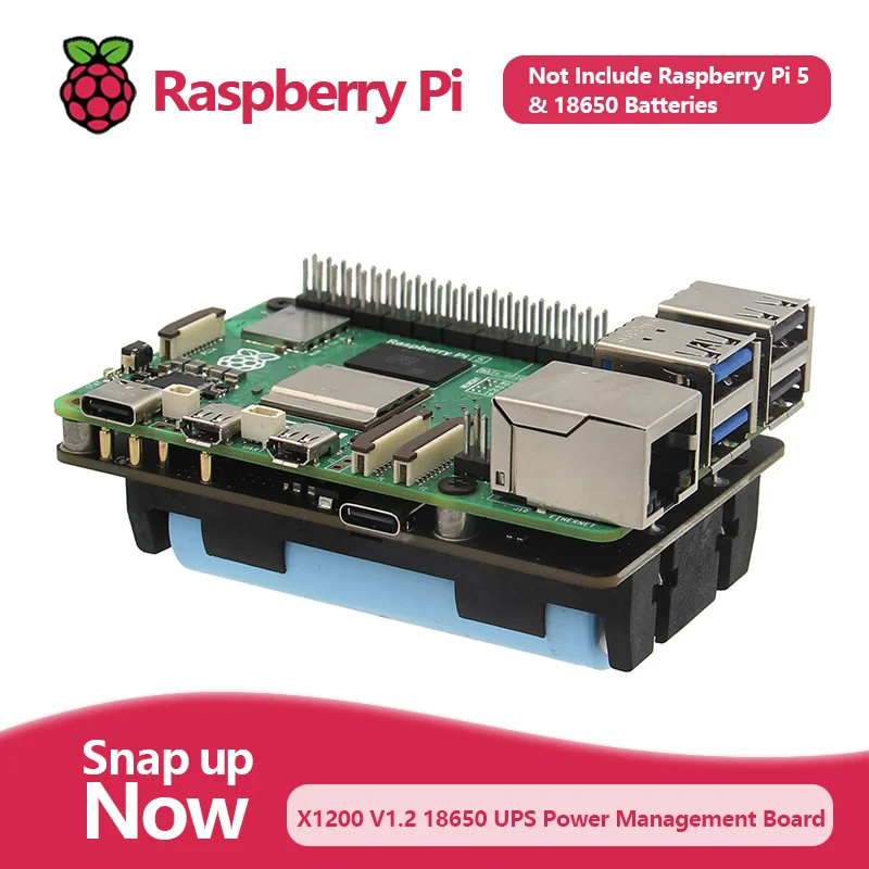 

Geekworm Raspberry Pi 5 18650 UPS, X1200 V1.2 Power Management Board with Auto Power On for Pi 5