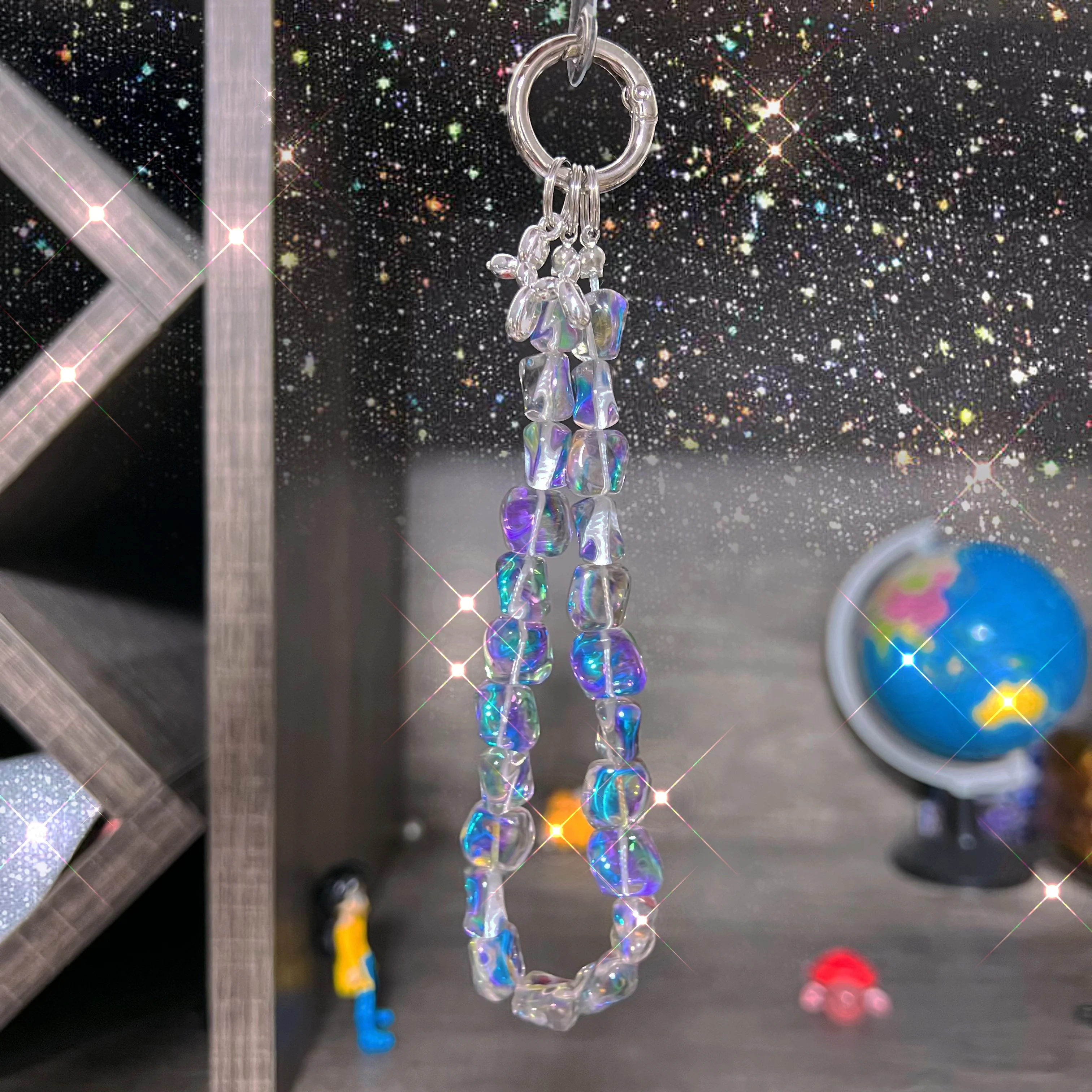 

Light Luxury Crystal Stone Mobile Phone Lanyard Keychain Bag Pendant Versatile Niche Irregular-Shaped Beaded Wrist Strap Short