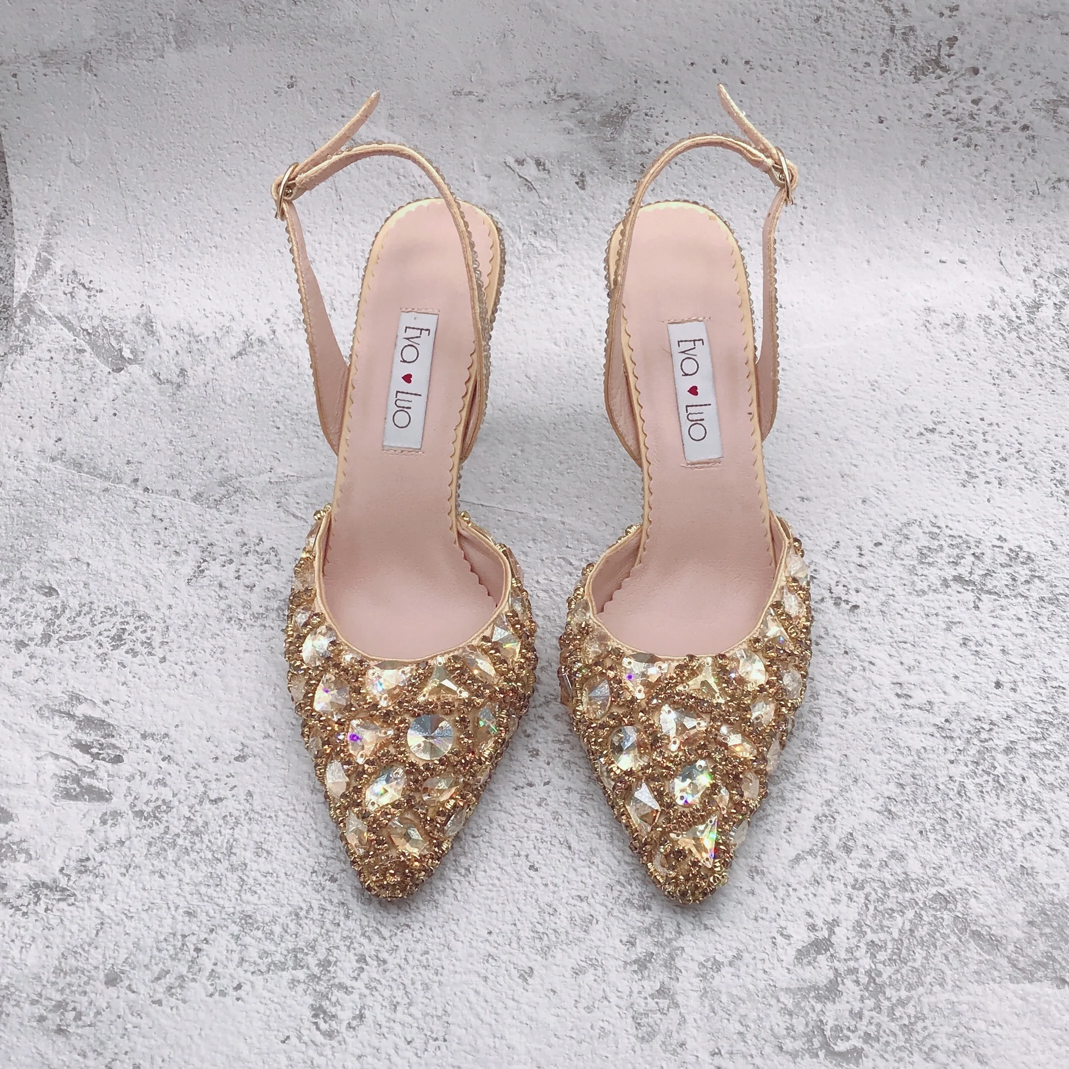 BS1640 New Design Luxury Custom Made Bridal Wedding Champagne Gold Crystal Shinning Rhinestone Shoes And Bag Set For Women