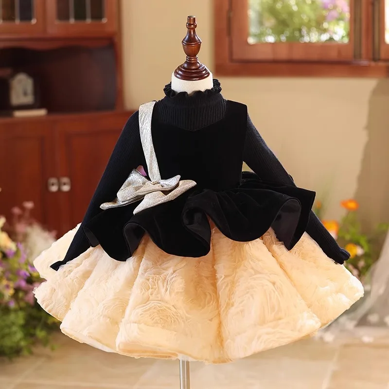 Nuevo vestido infantil con lazo grande para niñas, vestido de novia de princesa de manga corta, vestido Formal para desfile de fiesta, vestido para niños adolescentes