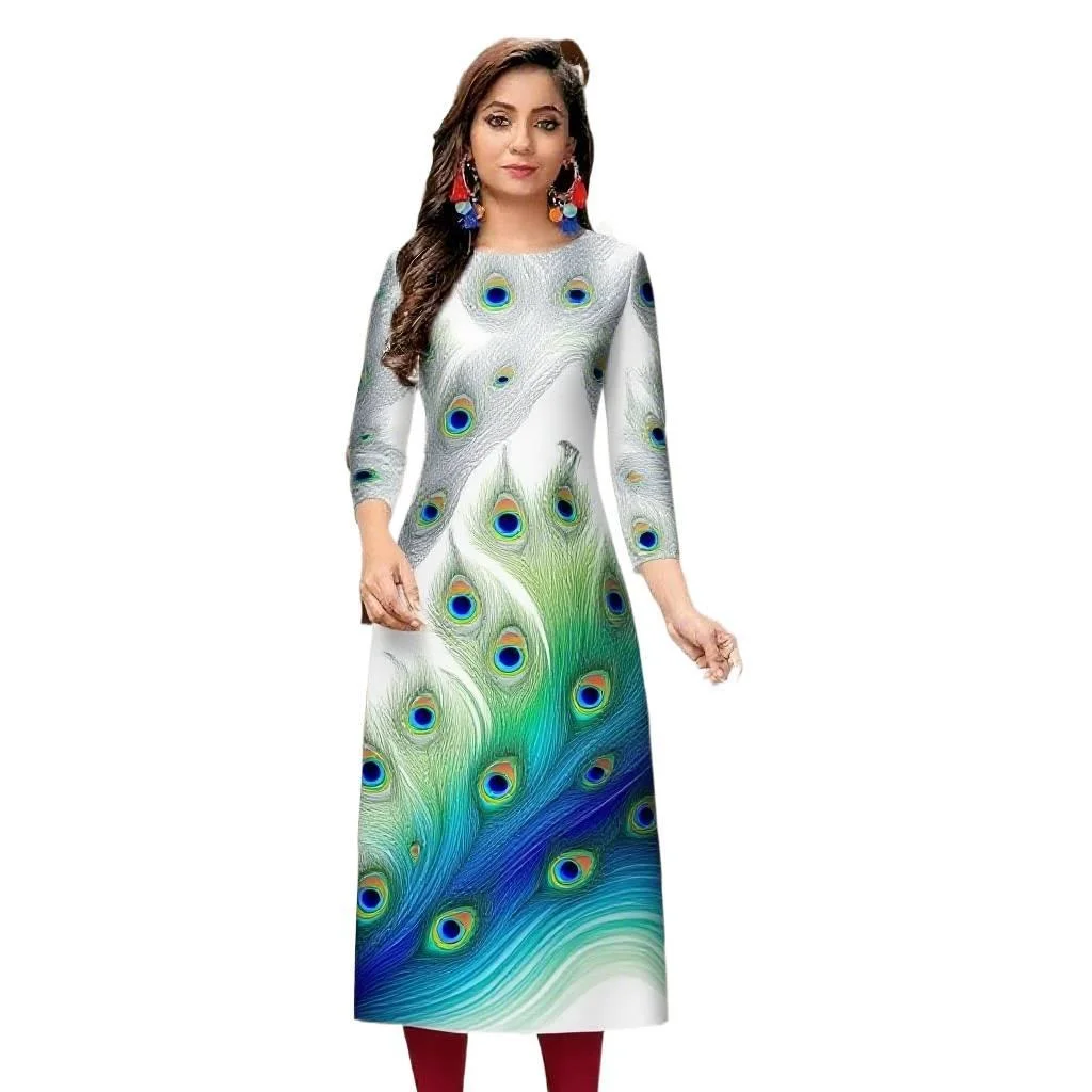 Abito casual da donna Kurt manica lunga dritto casual fiore etnico mandarino o-collo rotondo design di dimensioni regolari 2026