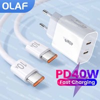 40W Fast Charger 2 Ports USB Type C PD Charger QC3.0 Wall Charger Adapter For iPhone15 Samsung Xiaomi 10A Type C To Type C Cable