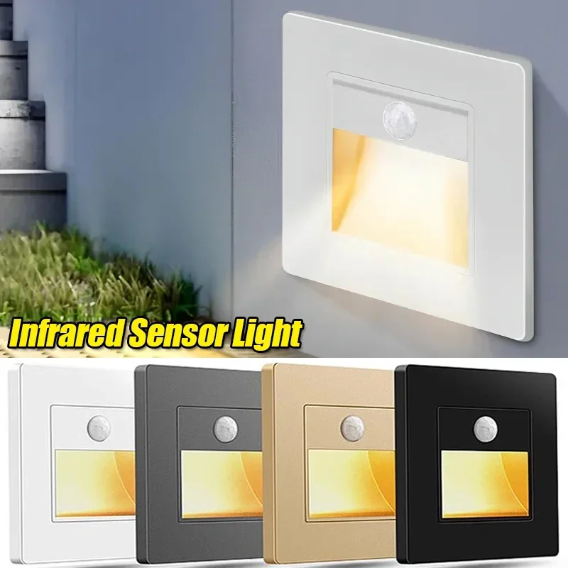 Motion Sensor Led Night Light Recessed Infrared Body Induction Lamp for Steps Ladder Stairs Corridor Bedroom Kitchen Lights