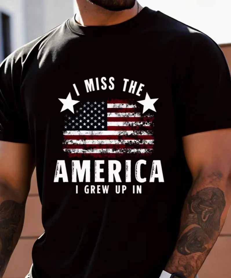 Men'S T-Shirt Featuring The Design of The American Flag. I Miss The America I Grew Up Summer Casual Wear, A Gift for Fathers Or