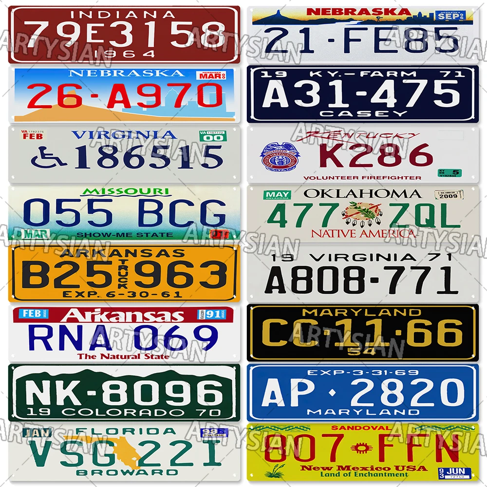 US State Metal Sign Old Truck Vehicle Trailer Tractor Car Number Plate Metal Tin Sign Wall Decor Virginia Oklahoma Maryland