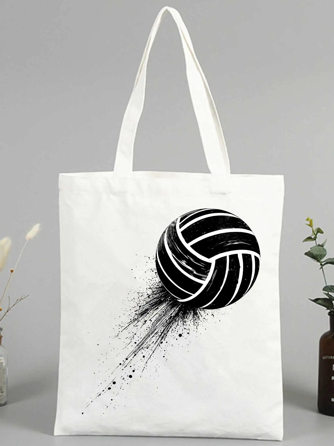 Women's volleyball graphic canvas tote bag, casual style for daily shopping and summer outings