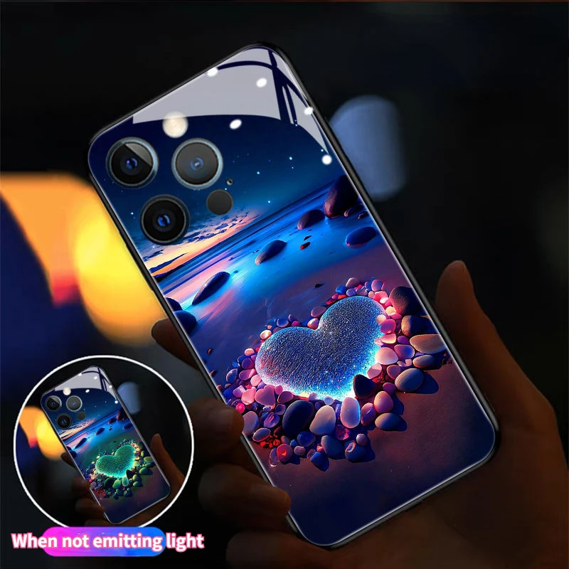 

Smart LED Light Glowing Luminous Tempered Glass Phone Case For OPPO Rene 3 4 5 6 7 8 9 10 Pro Plus SE Find X5 X6 Cover Funda