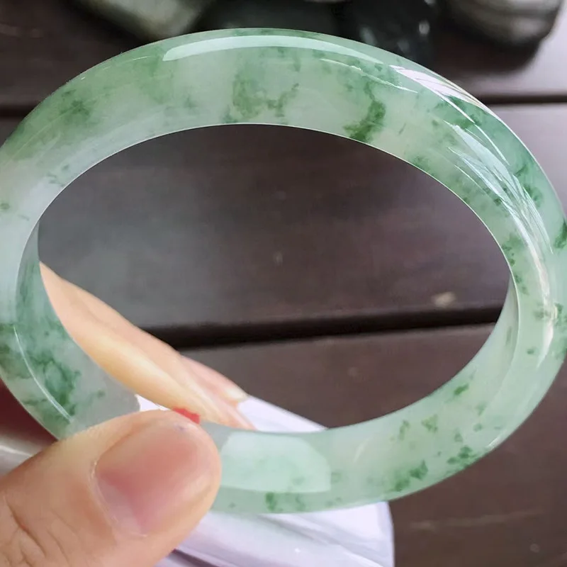 Myanmar Natural Emerald a Goods Ice Floating Flowers Large Mouth Positive Ring Jade Bracelet