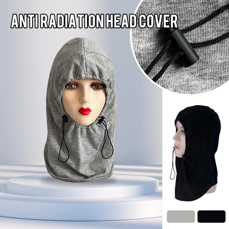 Electromagnetic Radiation Protection Face Mask Full Silver Fiber Head Hood Hat Mobile Phone Computer EMF Shield Drawstring Hat