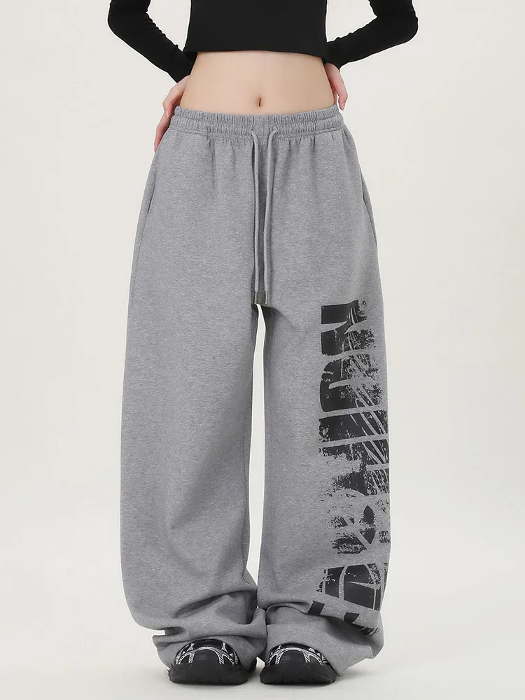 

Новые женские спортивные брюки в американском стиле, винтажные, уличные, с высокой талией, свободного кроя, в стиле Харадзюку, повседневные, с карманами, на шнуровке, готические, в стиле бойфренд.