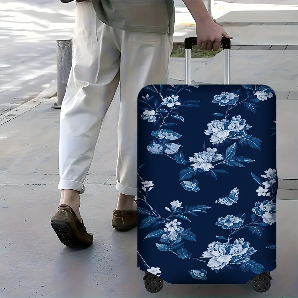 

1PC Floral Pattern luggage cover for Luggage Sizes 18-32; Dust Resilient Travel Accessory Designed in Navy Blue Peony Pattern