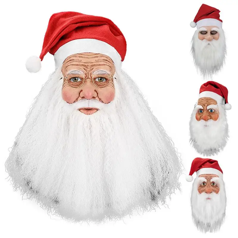 Funny Santa Claus Full Latex Mask Wig Beard Christmas Holiday Soft Santa Face Mask Funny Mask Super Soft Santa Halloween Mask