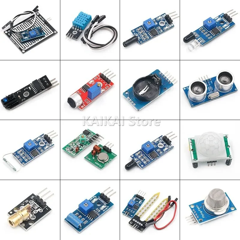 16pcs/lot  pi 2 3 the sensor module package HC-SR04 501 DHT11 DS3231 KY-008 Sound Rain Soil sensor for arduino kit