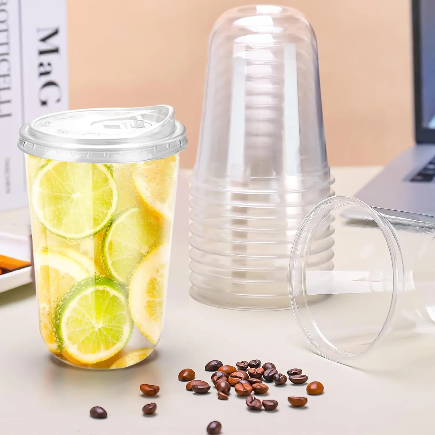 Value Pack of 20 Clear Cups, 4.72x3.54in, for Cold Brew, Iced Tea, and Healthy Drinks, Includes Matching Dome Lids
