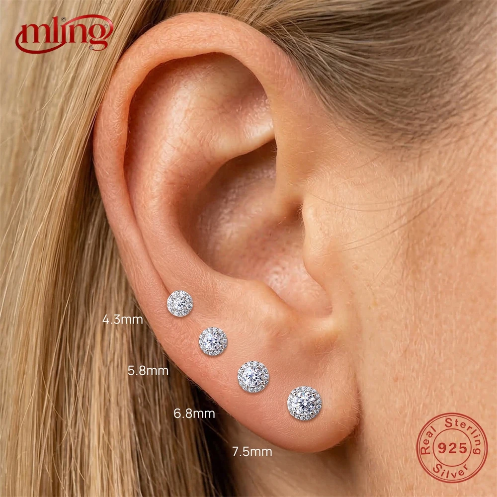 

MLING 1PC Round 0.03-1.2 Carat D Color Moissanite 925 Sterling Silver Piercing Earring For Women Ear Stud Earring Jewelry Gift