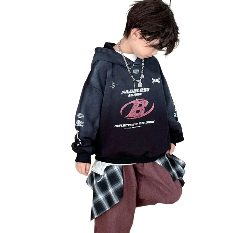 الصبي هوديي النسخة الكورية البلوز نمط جديد الطالب الأمريكي أزياء الشارع الشهير العلامة التجارية الخريف والشتاء قمم ملابس الأطفال #6