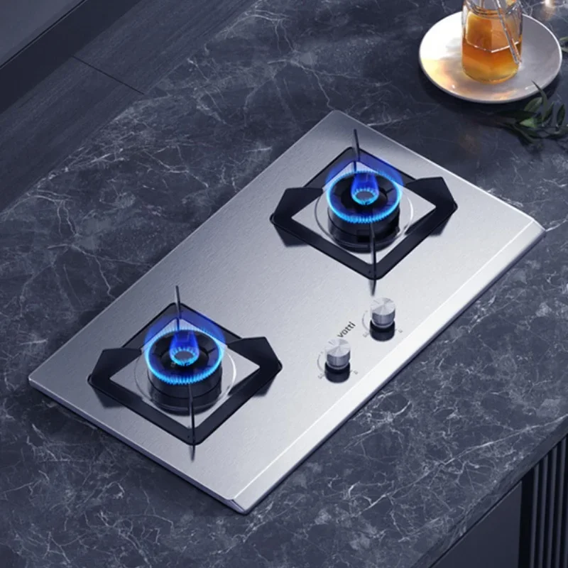 Powerful 5.0kW Double Burner Gas Cooktop for Home Kitchen with Durable Stainless Steel Panel Easy To Clean