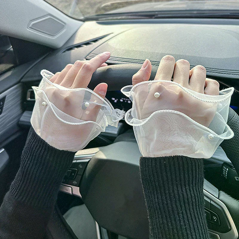 1Pairs Nail For Manicure Salon Art Tulle Photo Glove Fake Pleated Cuff Manicure Photography Props Tips Display Sleeve Fashion