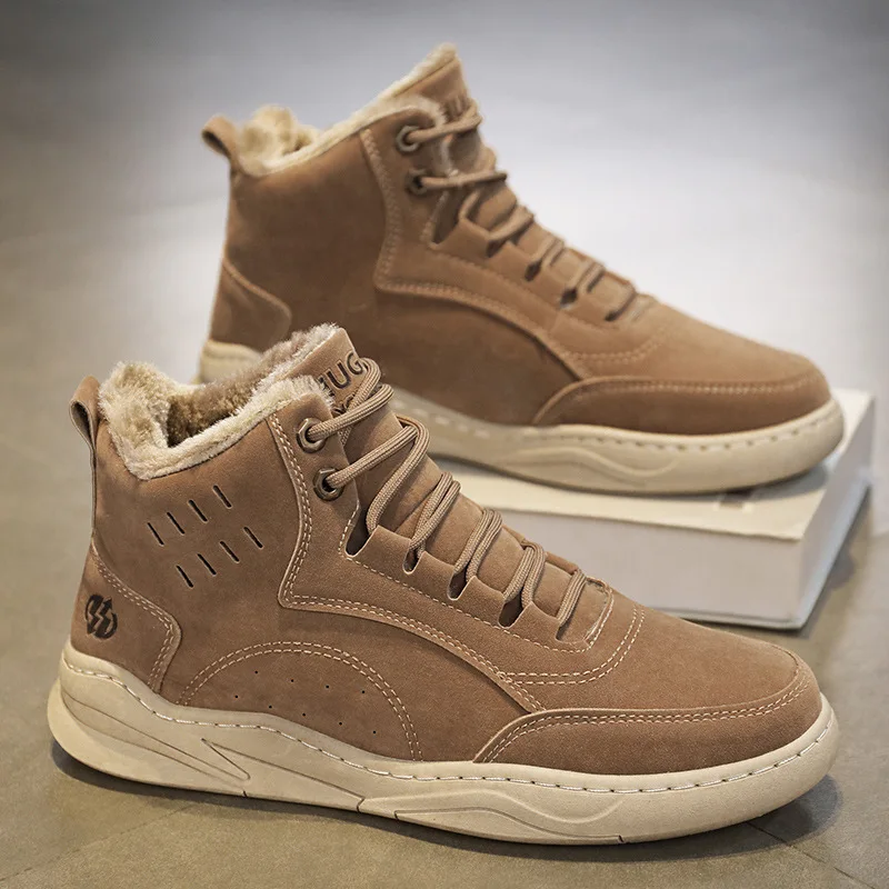 Winter Neue Schuhe für Männer Kurze Stiefel Wildleder Leder Hohe Tops Casual Schuhe Mann Warme Plüsch Stiefeletten Große Größe