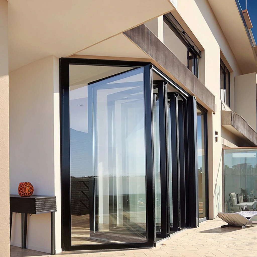 Factory Sale Aluminum Alloy Glass Bi-Fold Patio Door Exterior Folding Balcony Accordion Design for Entry Outdoor Fiberglass