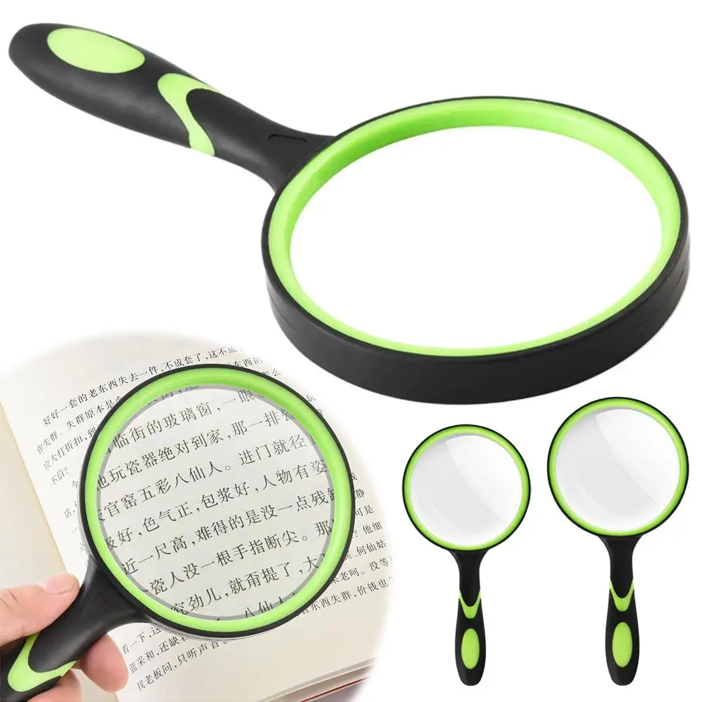 Handheld Magnifying Glass Rubber Shatterproof Magnifier for Kids Seniors Reading Science Exploration Lens 60mm 80mm