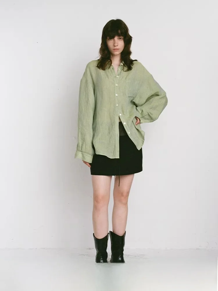 

Planites Women's Linen irt Long Sve Loose Fit Sun Protection Full Dyeing Breathable Drapey Sle Spring Summer Casual Wear