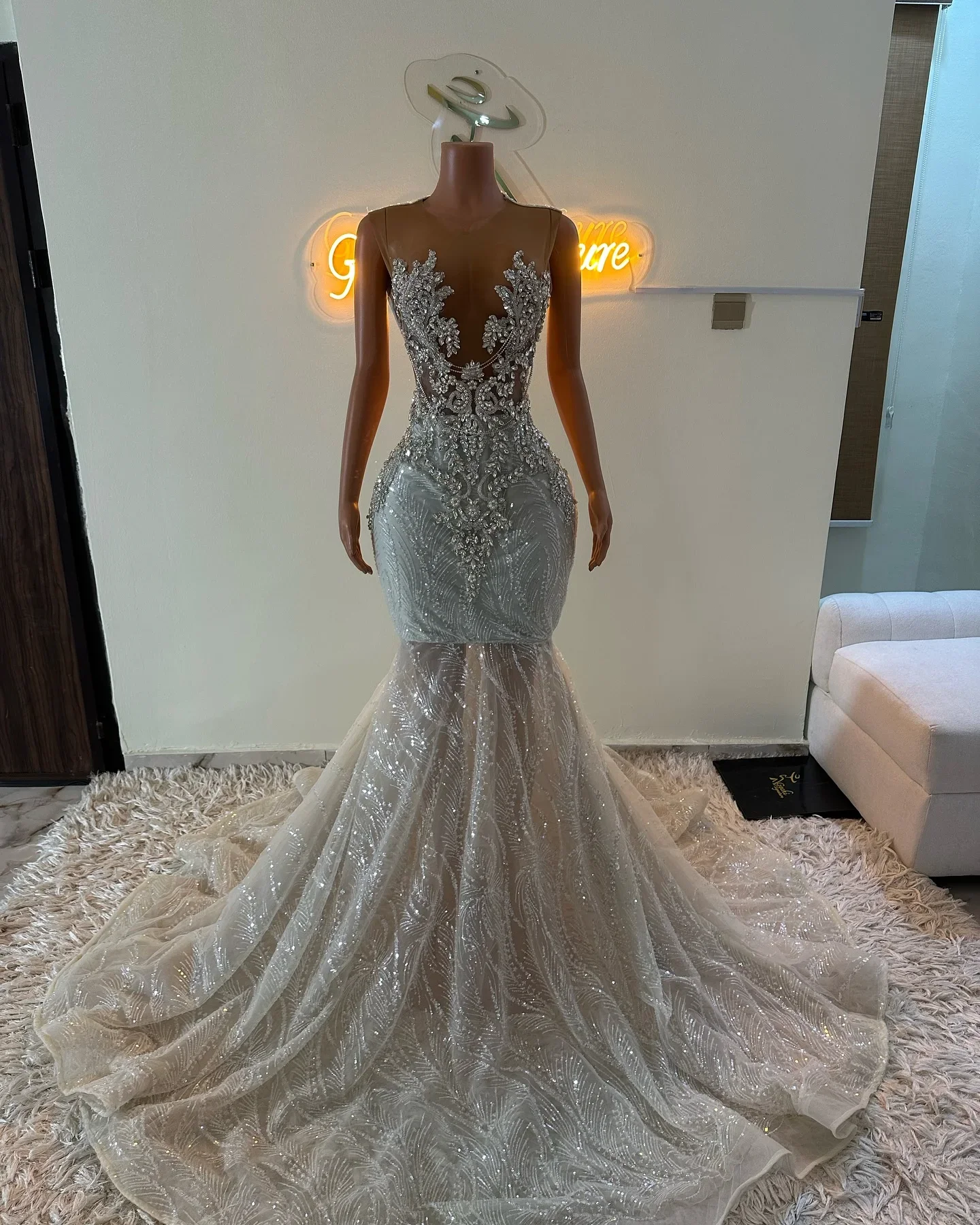 

Sparkly Sequin Long Mermaid Prom Dresses 2026 For Black Girl Luxury Bead Crystal Sheer Birthday Party Evening Gown Customized