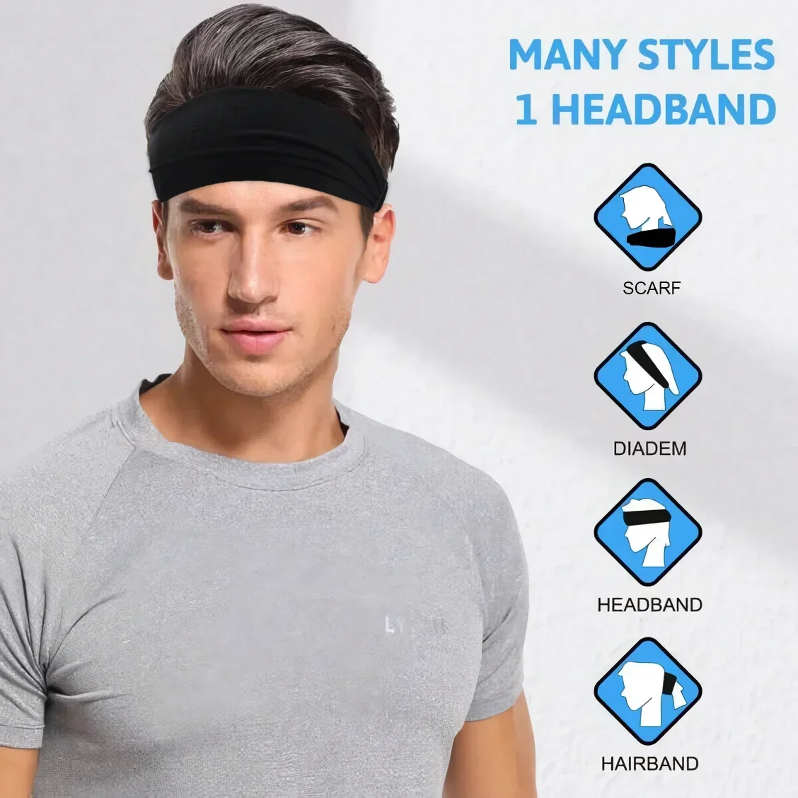 European Style Wide Sports Headband Elastic Anti-Slip Sweatband Yoga Headscarf for Outdoor Running Gym Training